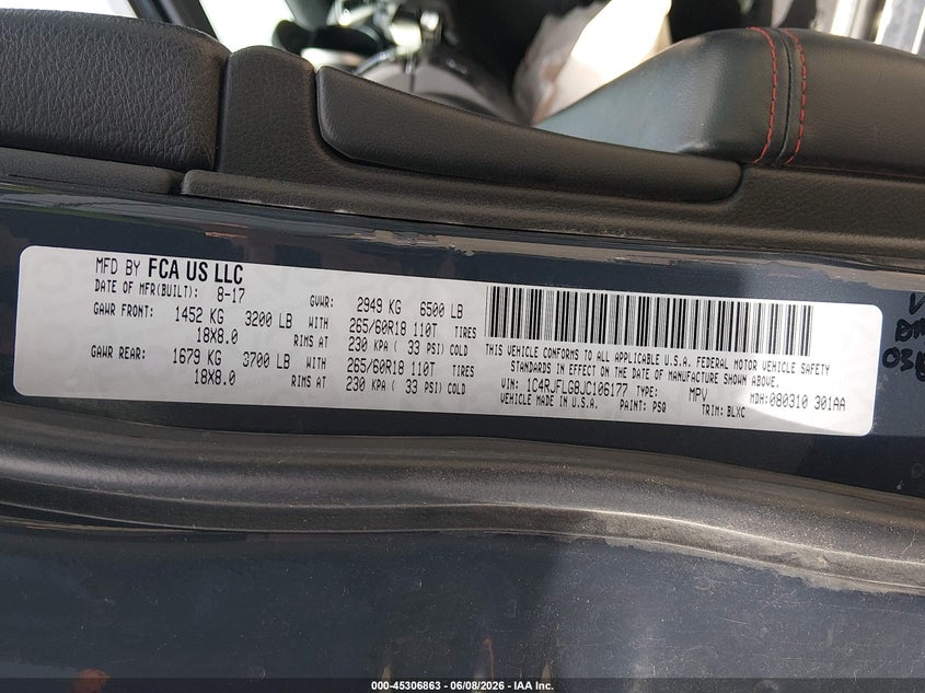 2018 Jeep Grand cherokee VIN 1C4RJFLG8JC106177 IAAI salvage auction — FRONT END, Salvage Title, sold $3,450 on 2026-07-31 (photo 9)