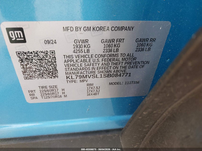 2025 Chevrolet Trailblazer VIN KL79MVSL1SB084771 IAAI salvage auction — ROLLOVER, Clear (Indiana), sold $1,725 on 2026-07-15 (photo 9)