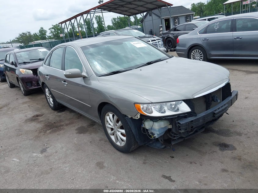 2008 Hyundai Azera VIN KMHFC46F48A319553 IAAI salvage auction — FRONT END, Salvage - 75% Or Less (Maryland), sold $475 on 2026-07-11 (photo 1)