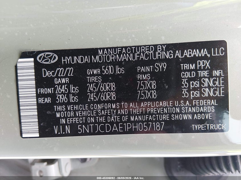 2023 Hyundai Santa cruz VIN 5NTJCDAE1PH057187 IAAI salvage auction — SIDE, Original (Texas), sold $7,100 on 2026-08-01 (photo 9)