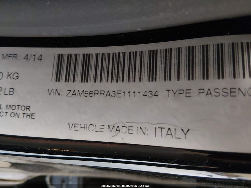 2014 Maserati Quattroporte VIN ZAM56RRA3E1111434 IAAI salvage auction — REAR END, Clear (Tennessee), sold $4,575 on 2026-07-20 (photo 9)