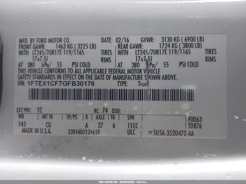 2016 Ford F-150 VIN 1FTEX1CF7GFB30176 IAAI salvage auction — REAR END, Salvage (Montana), sold $2,150 on 2026-07-22 (photo 9)