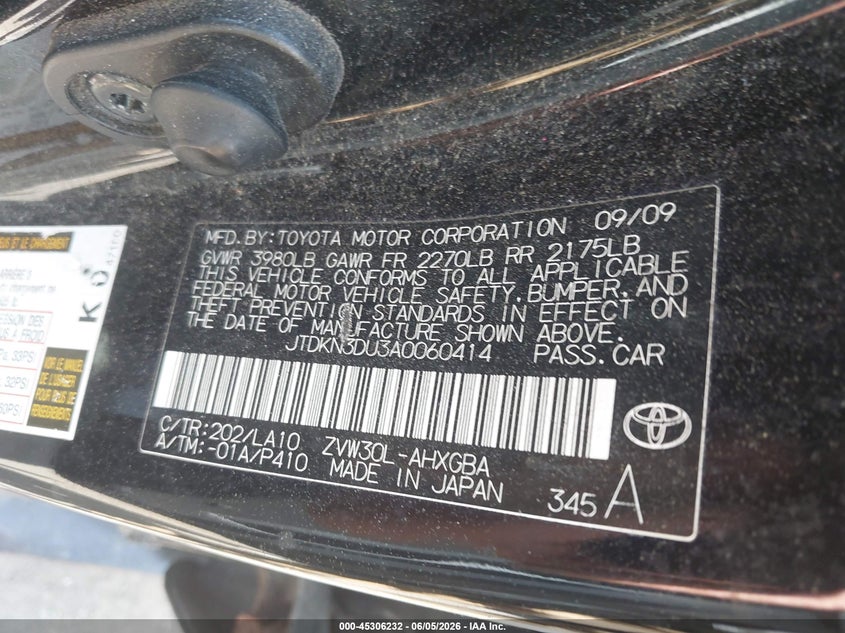 2010 Toyota Prius v VIN JTDKN3DU3A0060414 IAAI salvage auction — NORMAL WEAR, Clear (Massachusetts), sold $825 on 2026-07-07 (photo 9)