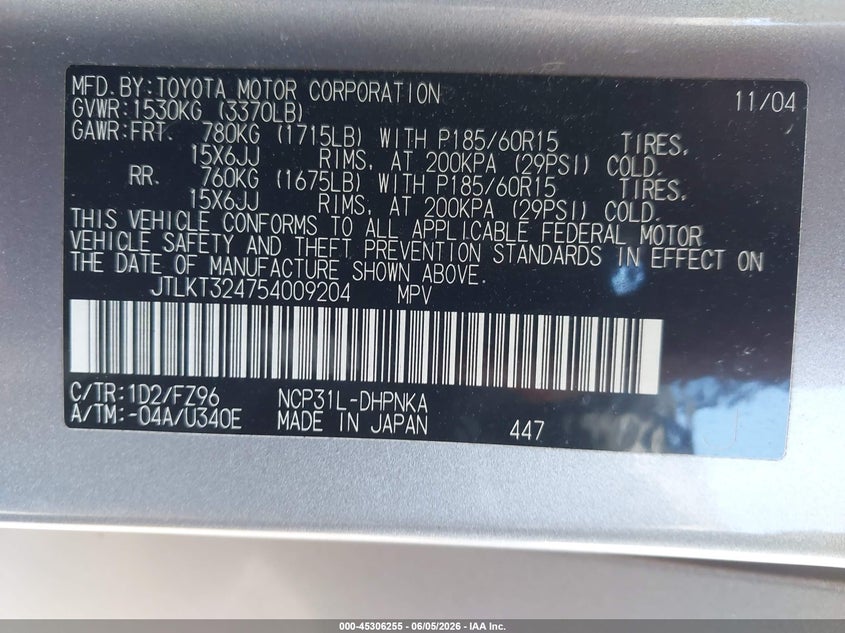2005 Scion Xb VIN JTLKT324754009204 IAAI salvage auction — NORMAL WEAR, Clear (Hawaii), sold $225 on 2026-07-28 (photo 9)