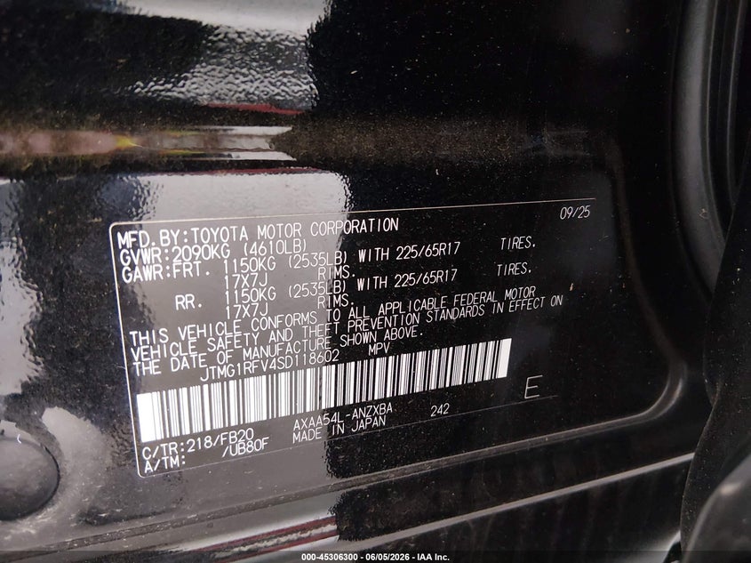 2025 Toyota Rav 4 VIN JTMG1RFV4SD118602 IAAI salvage auction — FRONT END, Salvage Title, sold $12,250 on 2026-07-15 (photo 9)