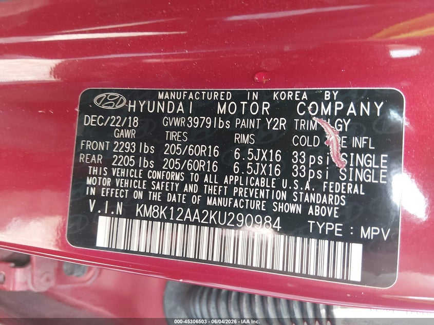2019 Hyundai Kona VIN KM8K12AA2KU290984 IAAI salvage auction — RIGHT SIDE, Salvage Title, sold $2,950 on 2026-07-15 (photo 9)