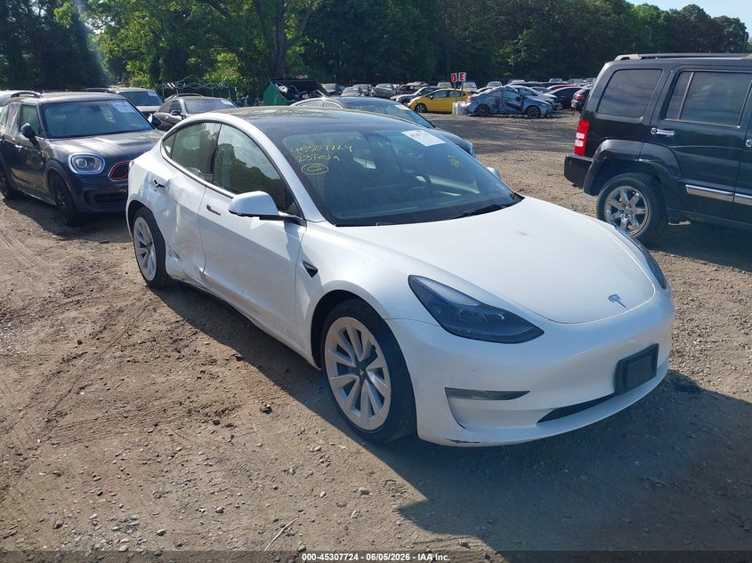 2023 Tesla Model 3 VIN 5YJ3E1EA4PF448761 IAAI salvage auction — RIGHT SIDE, Salvage Title, sold $25 on 2026-07-30 (photo 1)
