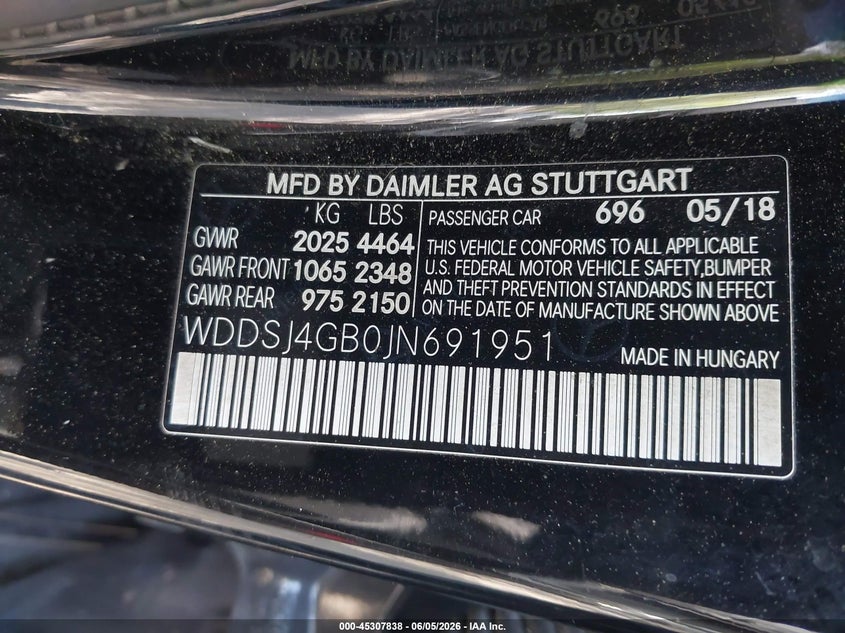 2018 Mercedes-benz Cla-klasse VIN WDDSJ4GB0JN691951 IAAI salvage auction — FRONT & REAR, Salvage (Virginia), sold $75 on 2026-07-28 (photo 9)