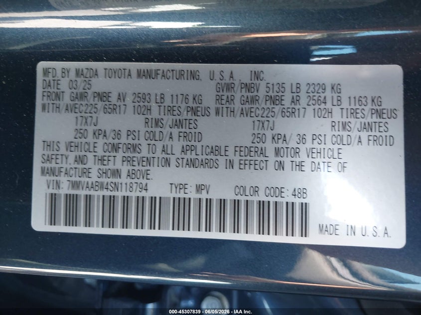 2025 Mazda Cx-50 VIN 7MMVAABW4SN118794 IAAI salvage auction — FRONT & REAR, Salvage Title, sold $12,000 on 2026-07-17 (photo 9)