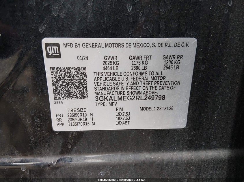 2024 Gmc Terrain VIN 3GKALMEG2RL249798 IAAI salvage auction — RIGHT FRONT, Salvage Title, sold $6,400 on 2026-07-09 (photo 9)