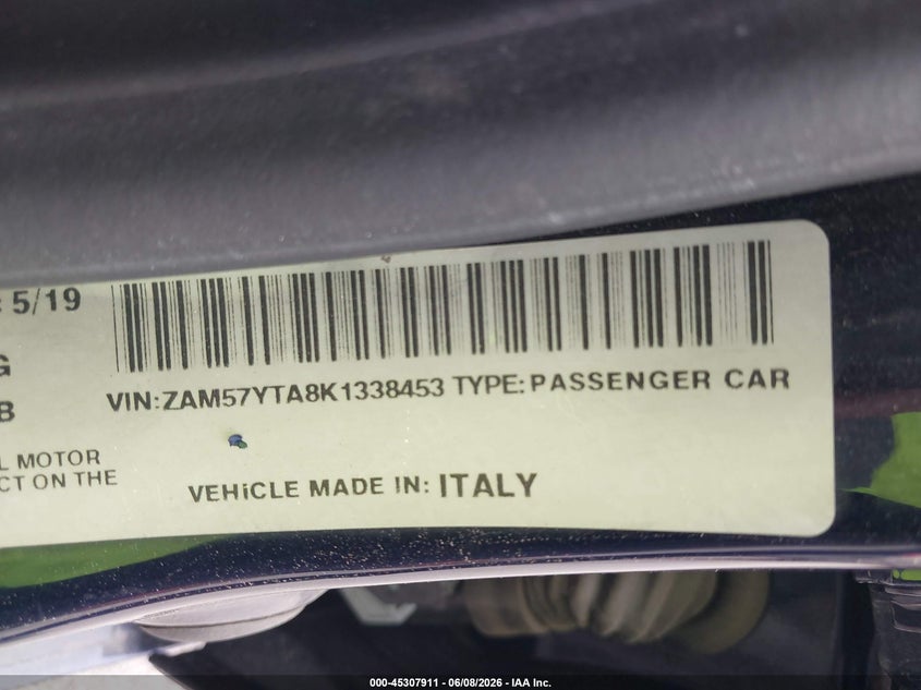 2019 Maserati Ghibli VIN ZAM57YTA8K1338453 IAAI salvage auction — FRONT END, Salvage - Greater Than 75% (Maryland), sold $3,950 on 2026-08-08 (photo 9)