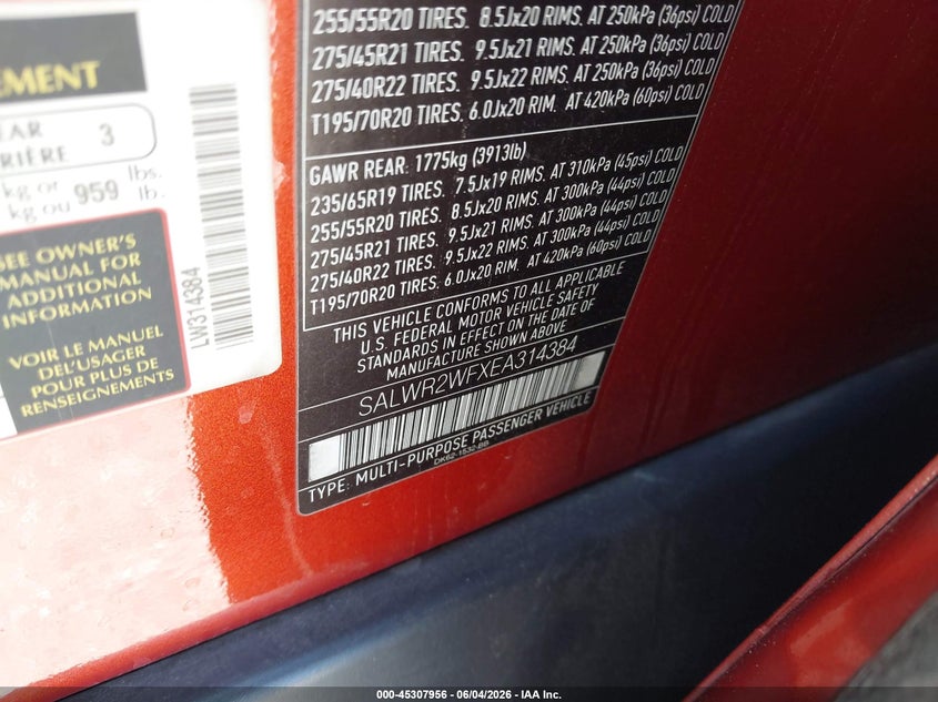 2014 Land rover Range rover sport VIN SALWR2WFXEA314384 IAAI salvage auction — RIGHT SIDE, Salvage Title, sold $2,650 on 2026-07-21 (photo 9)