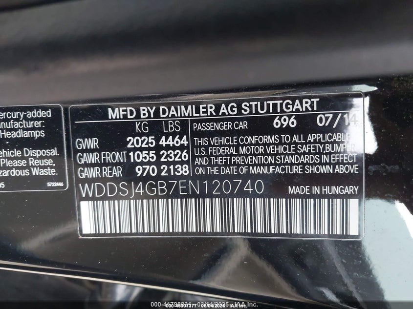 2014 Mercedes-benz Cla-klasse VIN WDDSJ4GB7EN120740 IAAI salvage auction — UNKNOWN, Salvage Title, sold $775 on 2026-07-28 (photo 9)