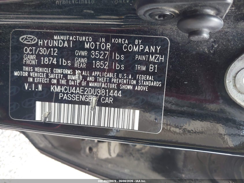 2013 Hyundai Accent VIN KMHCU4AE2DU381444 IAAI salvage auction — FRONT & REAR, Salvage Title, sold $725 on 2026-07-13 (photo 9)