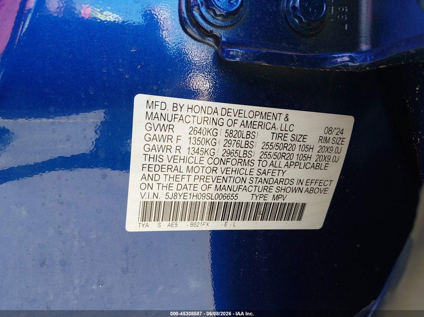2025 Acura Mdx VIN 5J8YE1H09SL006655 IAAI salvage auction — REAR END, Salvage (Connecticut), sold $14,600 on 2026-07-29 (photo 9)