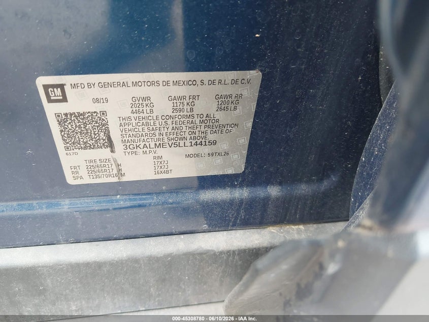2020 Gmc Terrain VIN 3GKALMEV5LL144159 IAAI salvage auction — NORMAL WEAR, Clear (North Carolina), sold $3,750 on 2026-07-20 (photo 9)