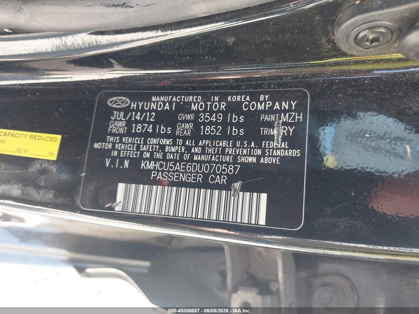 2013 Hyundai Accent VIN KMHCU5AE6DU070587 IAAI salvage auction — UNKNOWN, Salvage Title, sold $500 on 2026-07-28 (photo 9)