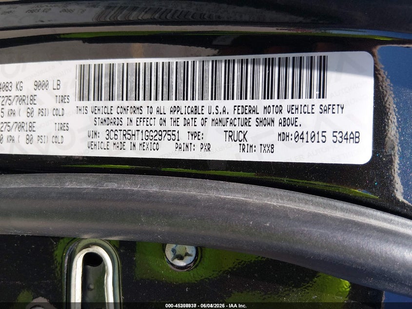 2016 Ram 2500 VIN 3C6TR5HT1GG297551 IAAI salvage auction — NORMAL WEAR, Sf97 (New York), sold $25 on 2026-07-23 (photo 9)