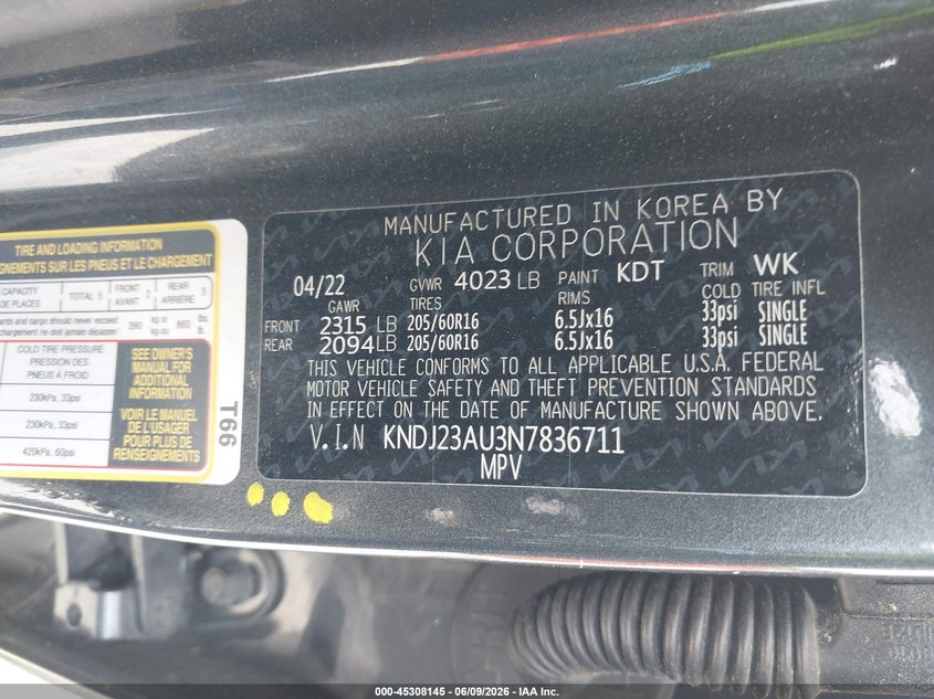 2022 Kia Soul VIN KNDJ23AU3N7836711 IAAI salvage auction — FRONT END, Salvage Title, sold $2,900 on 2026-07-07 (photo 9)