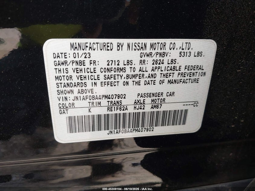 2023 Nissan Ariya VIN JN1AF0BA4PM407902 IAAI salvage auction — FRONT END, Salvage Title, sold $6,600 on 2026-07-23 (photo 9)