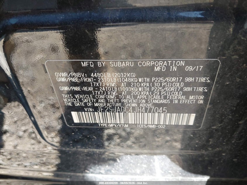 2018 Subaru Forester VIN JF2SJAGC4JH477045 IAAI salvage auction — SIDE, Salvage Title, sold $1,250 on 2026-07-14 (photo 9)