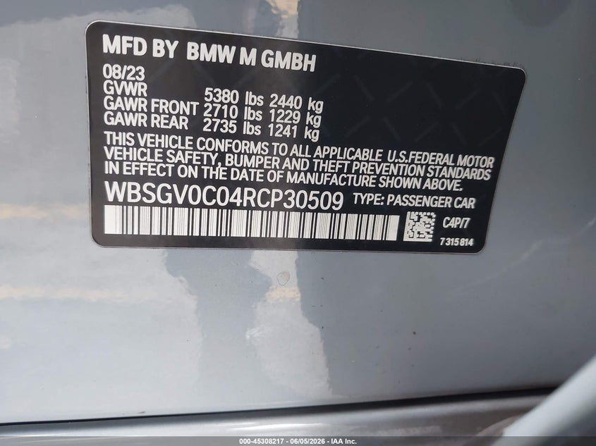 2024 BMW M8 VIN WBSGV0C04RCP30509 IAAI salvage auction — FRONT END, Salvage Title, sold $20,900 on 2026-07-29 (photo 9)
