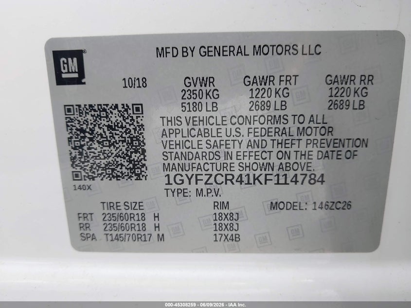 2019 Cadillac Xt4 VIN 1GYFZCR41KF114784 IAAI salvage auction — LEFT REAR, Salvage Title, sold $5,625 on 2026-08-25 (photo 9)