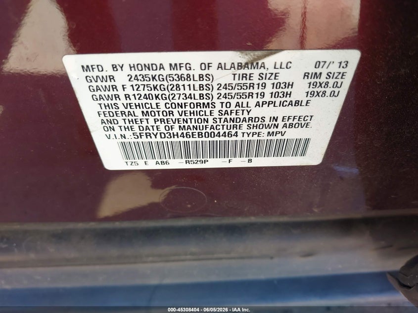 2014 Acura Mdx VIN 5FRYD3H46EB004464 IAAI salvage auction — REAR END, Salvage Title, sold $1,350 on 2026-07-08 (photo 9)