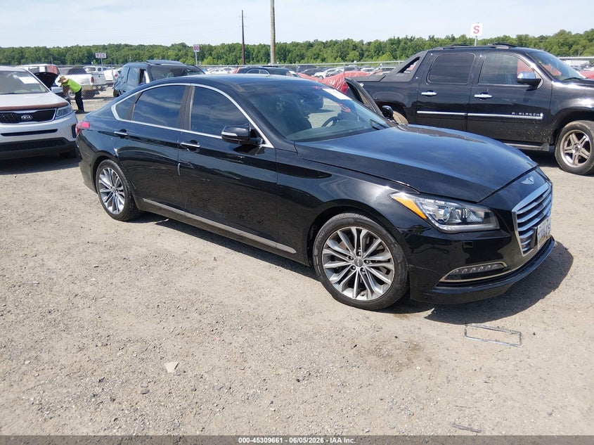 2016 Hyundai Genesis VIN KMHGN4JE5GU140755 IAAI salvage auction — LEFT FRONT, Salvage - Greater Than 75% (Maryland), sold $3,000 on 2026-07-30 (photo 1)