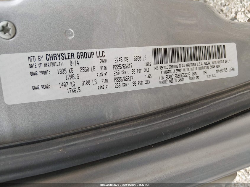 2015 Chrysler Town & country VIN 2C4RC1BG0FR553275 IAAI salvage auction — FRONT END, Clear (Arkansas), sold $25 on 2026-07-23 (photo 9)