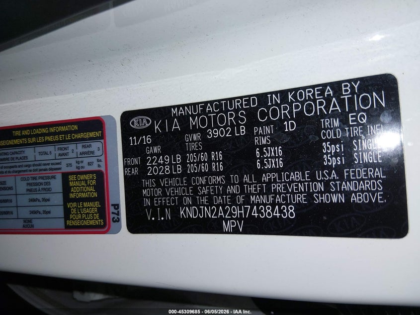 2017 Kia Soul VIN KNDJN2A29H7438438 IAAI salvage auction — FRONT END, Salvage (Idaho), sold $1,100 on 2026-07-10 (photo 9)