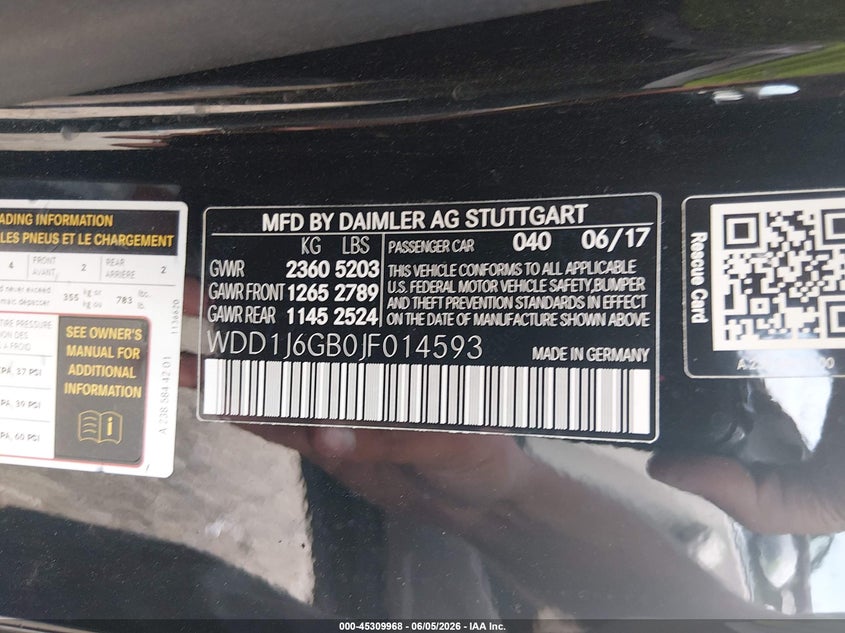 2018 Mercedes-benz E-klasse VIN WDD1J6GB0JF014593 IAAI salvage auction — REAR END, Salvage Title, sold $12,800 on 2026-07-30 (photo 9)