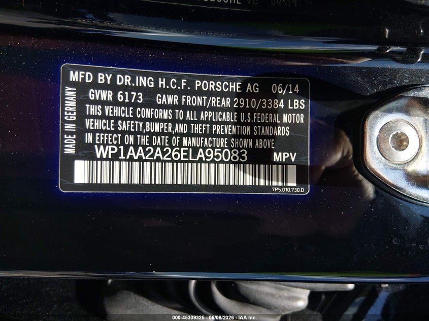 2014 Porsche Cayenne VIN WP1AA2A26ELA95083 IAAI salvage auction — RIGHT SIDE, Salvage Title, sold $4,000 on 2026-07-23 (photo 9)