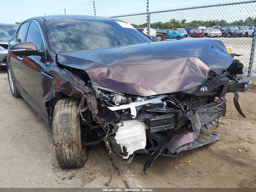 2014 Kia Optima VIN 5XXGN4A74EG329986 IAAI salvage auction — FRONT END, Salvage Title, sold $250 on 2026-07-20 (photo 1)