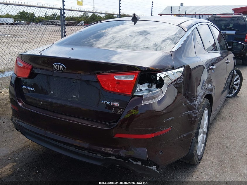 2014 Kia Optima VIN 5XXGN4A74EG329986 IAAI salvage auction — FRONT END, Salvage Title, sold $250 on 2026-07-20 (photo 4)