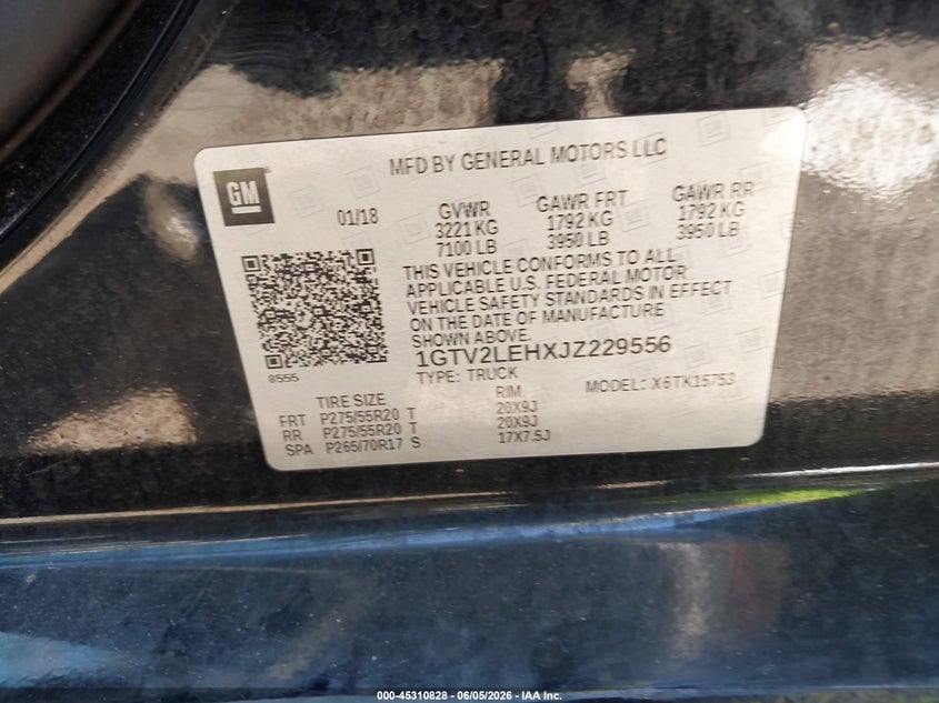2018 Gmc SIERRA VIN 1GTV2LEHXJZ229556 IAAI salvage auction — FRONT END, Salvage Title, sold $4,150 on 2026-07-08 (photo 9)