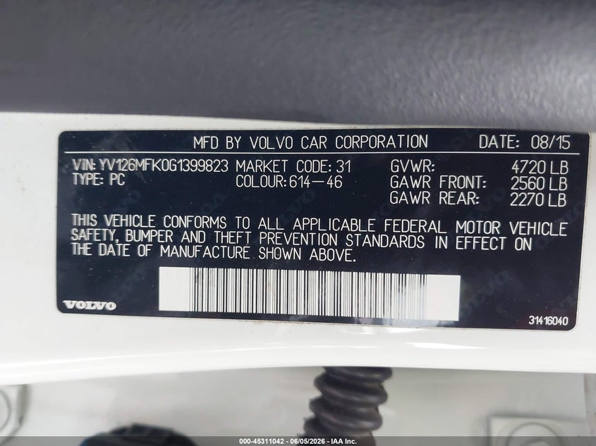 2016 Volvo S60 VIN YV126MFK0G1399823 IAAI salvage auction — SIDE, Salvage (Texas), sold $600 on 2026-07-31 (photo 9)