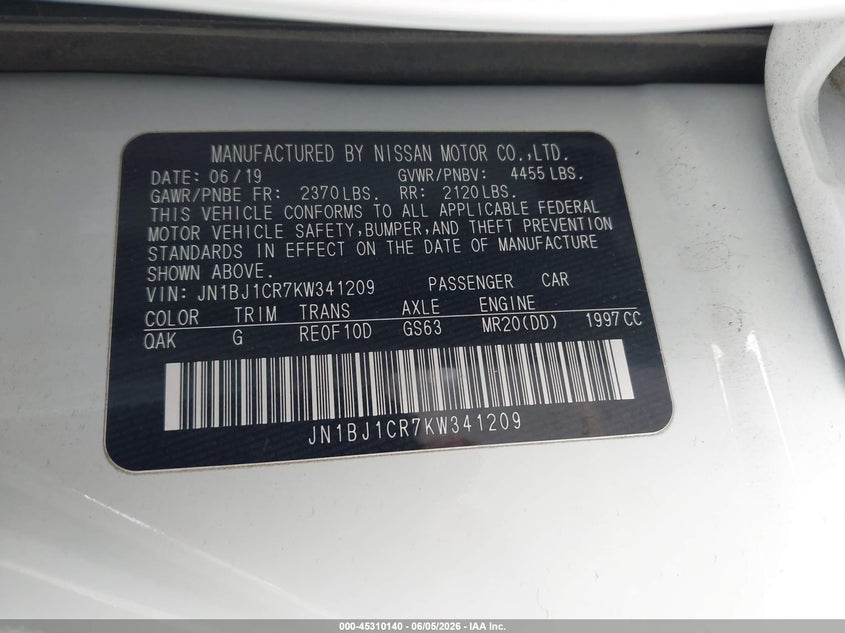 2019 Nissan Rogue VIN JN1BJ1CR7KW341209 IAAI salvage auction — LEFT FRONT, Salvage (Oregon), sold $2,400 on 2026-07-30 (photo 9)