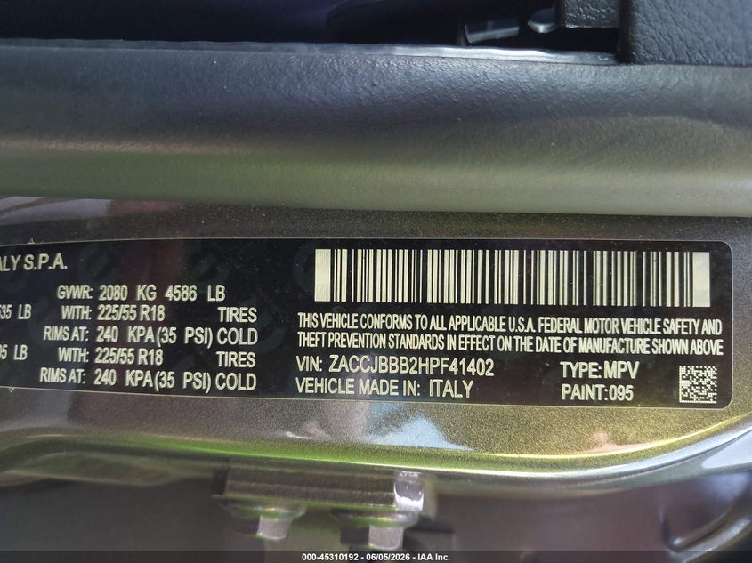 2017 Jeep Renegade VIN ZACCJBBB2HPF41402 IAAI salvage auction — LEFT SIDE, Salvage Title, sold $1,900 on 2026-07-06 (photo 9)