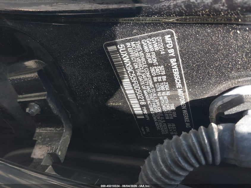 2015 BMW X3 VIN 5UXWX9C55F0D50218 IAAI salvage auction — NORMAL WEAR, Clear (South Carolina), sold $950 on 2026-07-07 (photo 9)