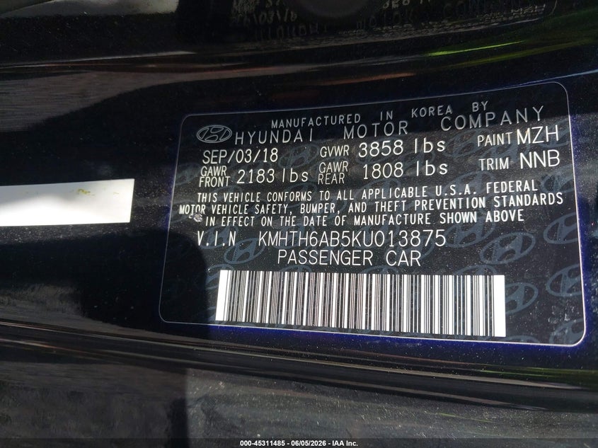2019 Hyundai Veloster VIN KMHTH6AB5KU013875 IAAI salvage auction — ROOF, Salvage Title, sold $2,225 on 2026-07-14 (photo 9)