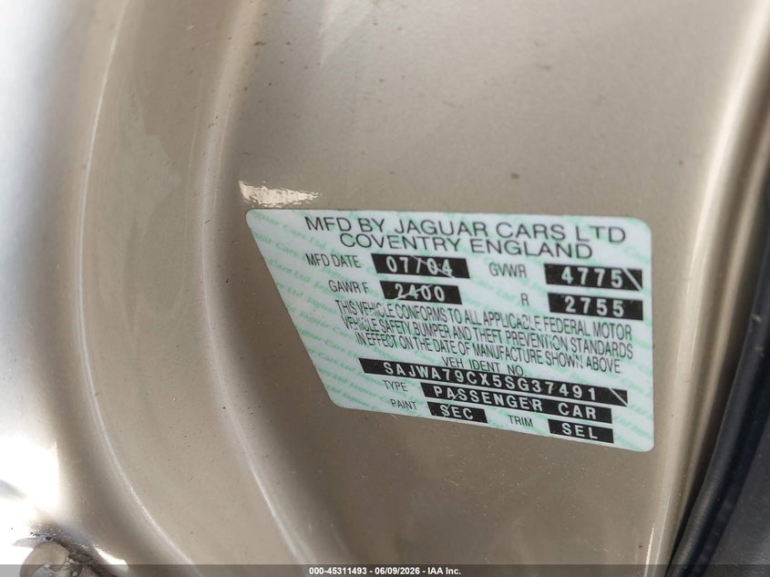 2005 Jaguar Xj series VIN SAJWA79CX5SG37491 IAAI salvage auction — LEFT FRONT, Salvage (South Carolina), sold $525 on 2026-07-08 (photo 9)