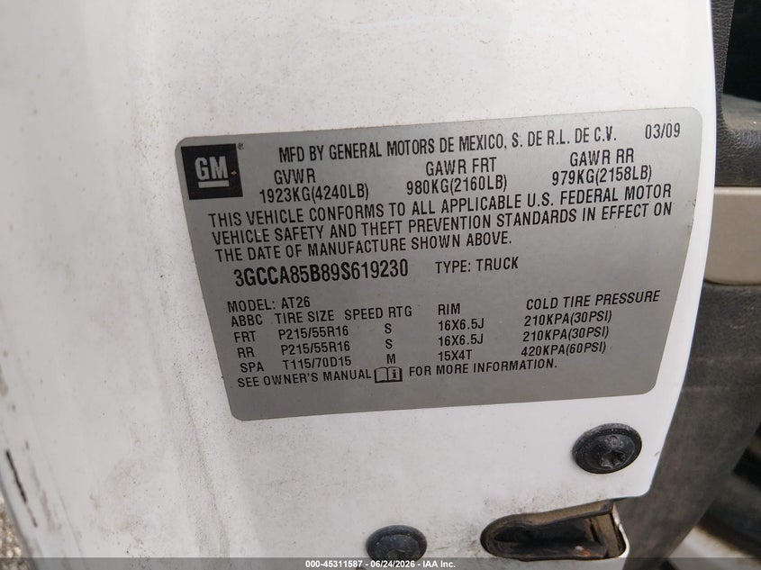 2009 Chevrolet Hhr VIN 3GCCA85B89S619230 IAAI salvage auction — NORMAL WEAR, Nrc Lienholder Repossession Paperwork (Arkansas), sold $175 on 2026-07-09 (photo 9)