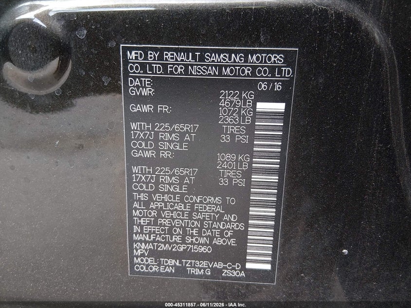 2016 Nissan Rogue VIN KNMAT2MV2GP715960 IAAI salvage auction — FRONT END, Salvage (Connecticut), sold $1,000 on 2026-07-09 (photo 9)