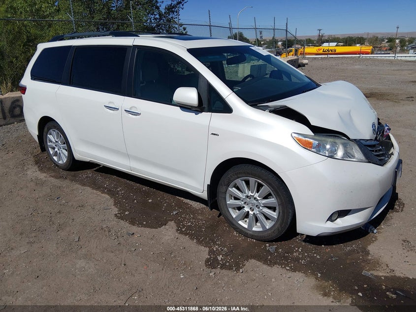 2017 Toyota Sienna VIN 5TDDZ3DC9HS166071 IAAI salvage auction — FRONT END, Salvage (New Mexico), sold $3,000 on 2026-07-29 (photo 1)