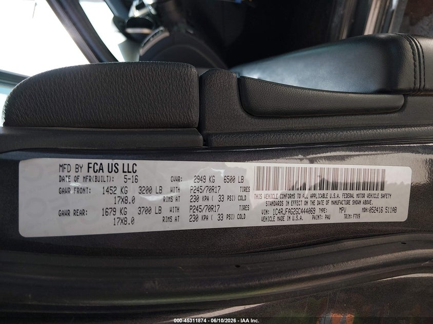 2016 Jeep Grand cherokee VIN 1C4RJFAG2GC444069 IAAI salvage auction — FRONT END, Original (Texas), sold $2,050 on 2026-07-22 (photo 9)