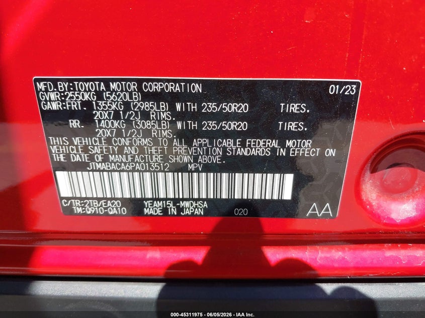 2023 Toyota Bz4x VIN JTMABACA6PA013512 IAAI salvage auction — RIGHT SIDE, Salvage Title, sold $9,975 on 2026-07-09 (photo 9)