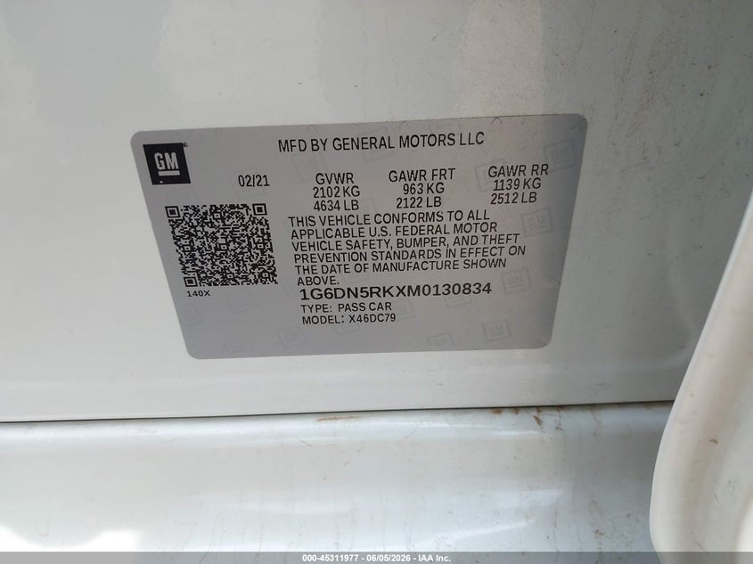 2021 Cadillac Ct5 VIN 1G6DN5RKXM0130834 IAAI salvage auction — HAIL, Original (Texas), sold $16,150 on 2026-08-24 (photo 9)