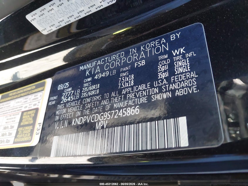 2025 Kia Sportage VIN KNDPVCDG9S7245866 IAAI salvage auction — LEFT SIDE, Salvage Title, sold $7,900 on 2026-07-29 (photo 9)