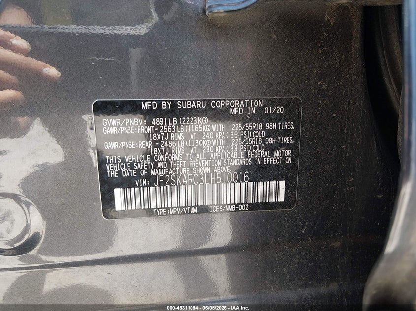 2020 Subaru Forester VIN JF2SKARC3LH510016 IAAI salvage auction — SIDE, Salvage Title, sold $3,250 on 2026-07-24 (photo 9)